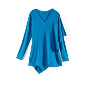 Soft Surroundings Madeline Tunic Top Women Size XL Blue Stretch V-Neck Flowy